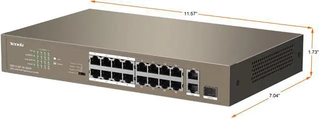 Alt view image 2 of 3 - Tenda TEF1118P-16-150W Unmanaged 16FE+2GE/1SFP Desktop Switch With 16-Port PoE