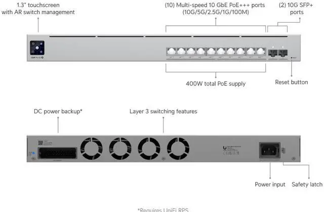 Alt view image 2 of 6 - Ubiquiti Networks Pro XG 10 PoE, 10-port Layer 3 PoE+++ switch (USW-Pro-XG-10-PoE (400W))