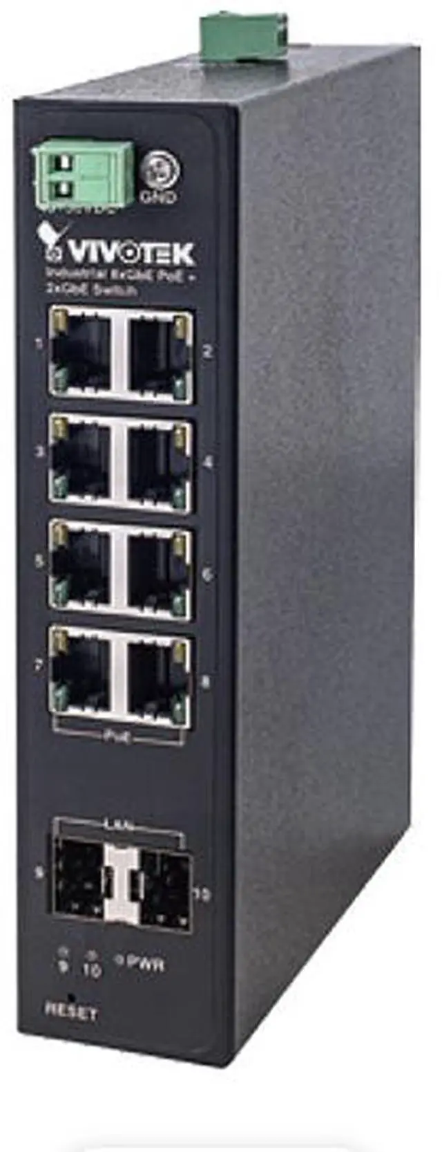 Main image of Vivotek Industrial 8XGE Poe + 2XGE SFP Switch, 48-56 VDC Input, -40°C to 75°C