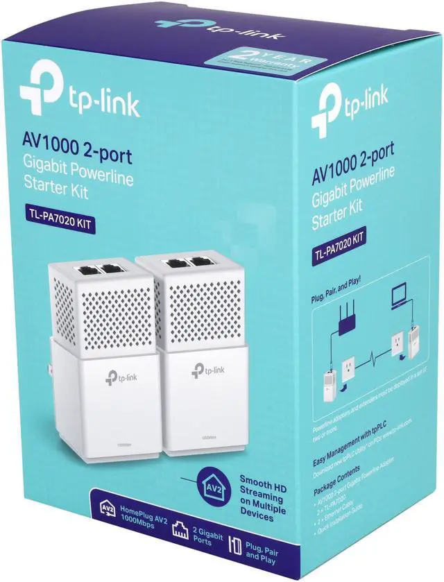 Alt view image 5 of 5 - TP-Link TL-PA7020 KIT_V2 AV1000 2-port Gigabit Powerline Starter Kit Up to 1Gbps