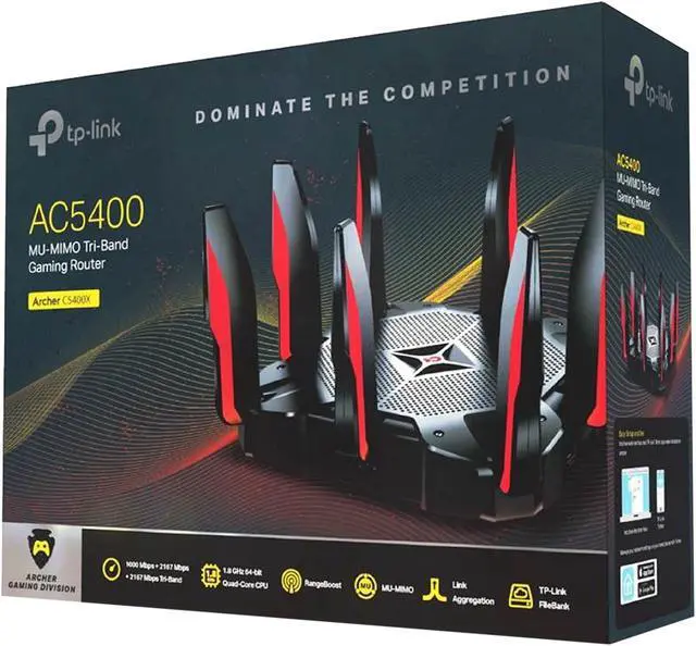 Alt view image 3 of 4 - TP-Link AC5400 Tri Band WiFi Gaming Router(Archer C5400X) – MU-MIMO Wireless Router, 1.8GHz Quad-Core 64-bit CPU, Game First Priority, Link Aggregation, 16GB Storage, Airtime Fairness