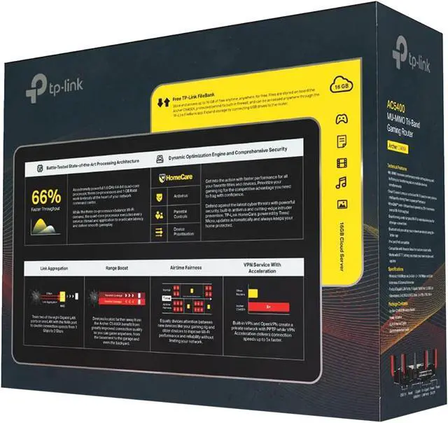 Alt view image 4 of 4 - TP-Link AC5400 Tri Band WiFi Gaming Router(Archer C5400X) – MU-MIMO Wireless Router, 1.8GHz Quad-Core 64-bit CPU, Game First Priority, Link Aggregation, 16GB Storage, Airtime Fairness
