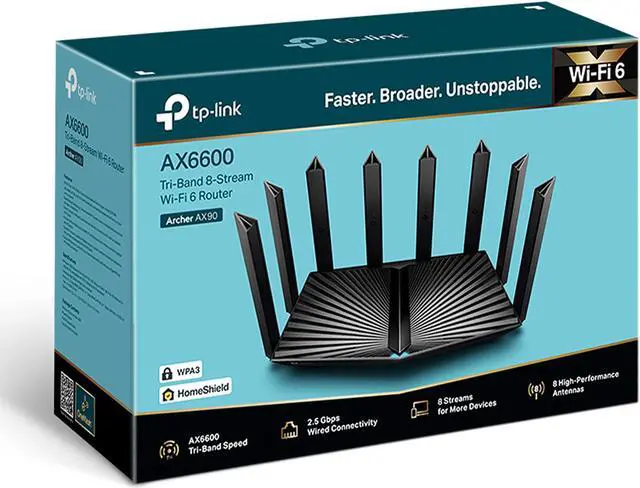 Alt view image 7 of 7 - TP-Link Archer AX90 WiFi 6 AX6600 Router - Tri Band 8-Stream Gigabit Router, MU-MIMO, Dual WAN Ports (2.5G+1G), OFDMA, 1.5GHz Quad-Core CPU