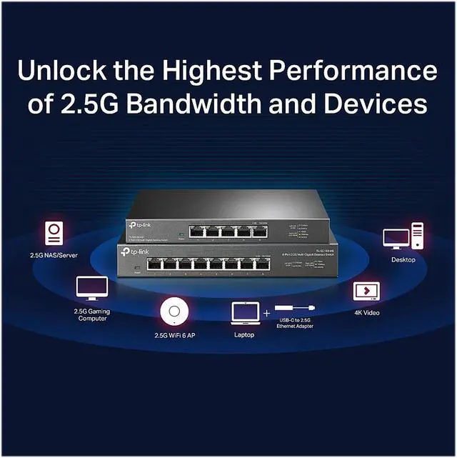 Alt view image 6 of 8 - TP-Link TL-SG108-M2 | 8 Port Multi-Gigabit Unmanaged Network Switch, Ethernet Splitter | 2.5G Bandwidth | Plug & Play | Desktop/Wall-Mount | Fanless Metal Design | Limited Lifetime Protection