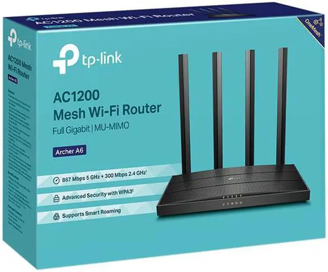 Alt view image 7 of 7 - TP-Link AC1200 Wireless MU-MIMO Gigabit Router (Archer A6)- Dual Band MU-MIMO Wireless Internet Router, 4 x Antennas, OneMesh and AP Mode, Long Range Coverage