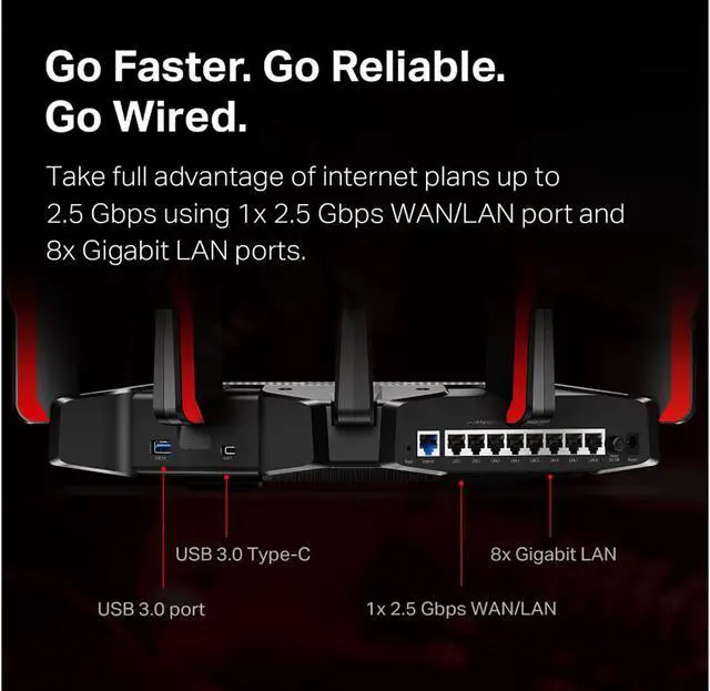 Alt view image 6 of 8 - TP-Link WiFi 6 Internet Gaming Router - Tri Band High-Speed ax Router, Wireless Smart VPN Router for a Large Home, 2.5G WAN, 8 Gigabit LAN Ports (Archer AX10000)