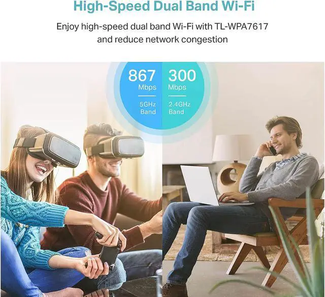 Alt view image 3 of 6 - TP-Link Powerline Wi-Fi Extender (TL-WPA7617) - AV1000 Powerline Ethernet Adapter with AC1200 Dual Band Wi-Fi, Gigabit Port, Passthrough, OneMesh, Add-on Unit