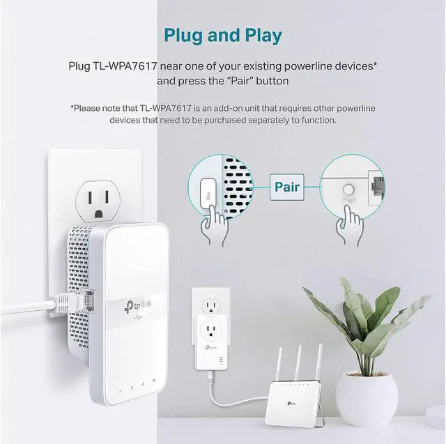 Alt view image 4 of 6 - TP-Link Powerline Wi-Fi Extender (TL-WPA7617) - AV1000 Powerline Ethernet Adapter with AC1200 Dual Band Wi-Fi, Gigabit Port, Passthrough, OneMesh, Add-on Unit