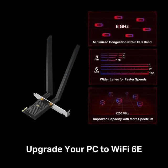 Alt view image 2 of 5 - TP-Link Archer TXE72E AXE5400 Wi-Fi 6E Bluetooth 5.3 PCIe Adapter IEEE 802.11a/b/g/n/ac/ax PCI Express AXE5400 / Up to 5.4Gbps Wireless Data Rates