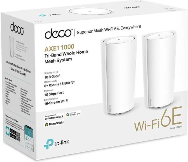 Alt view image 9 of 9 - TP-Link Deco Mesh WiFi AXE11000 Tri-Band WiFi 6E Mesh Network System(Deco XE200) - Replaces Wireless Internet Router and Extender, 10Gbps Ethernet Port, Compatible with Alexa, 2-Pack