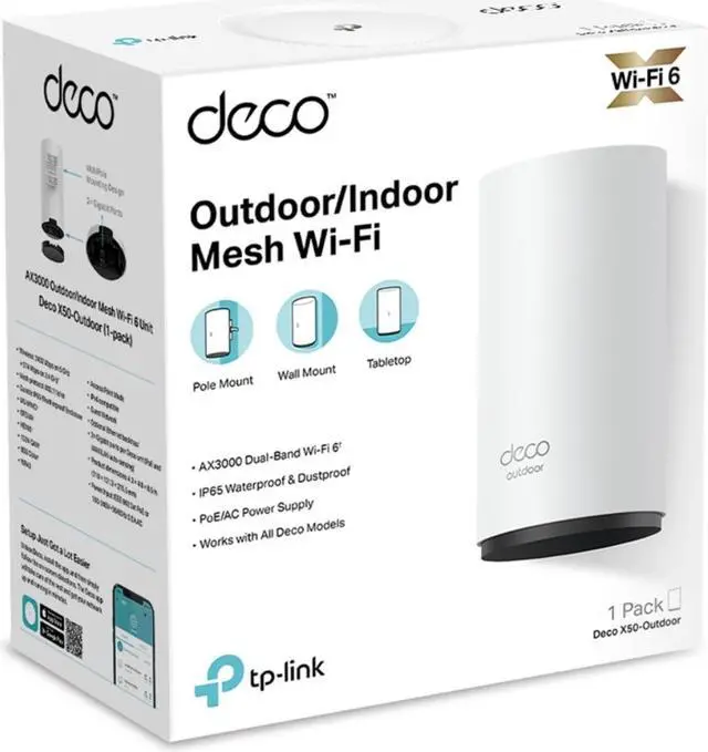Alt view image 10 of 10 - TP-Link Deco Outdoor Mesh WiFi (Deco X50-Outdoor), AX3000 Dual Band WiFi 6 Mesh, 2 Gigabit PoE Ports, 802.3at PoE+,Weatherproof, Works with All Deco Mesh WiFi