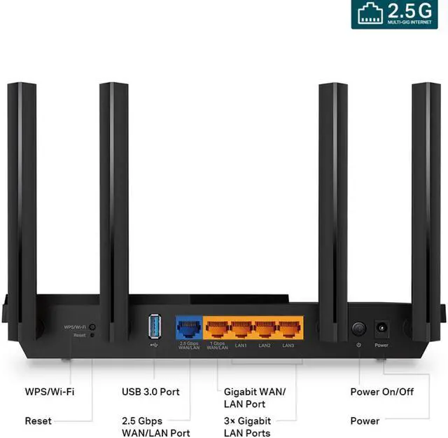 Alt view image 3 of 8 - TP-Link AX3000 WiFi 6 Router (Archer AX55 Pro) - Multi Gigabit Wireless Internet Router, 1 x 2.5 Gbps Port, Dual Band, VPN Router, OFDMA, MU-MIMO, USB Port, WPA3, Compatible with Alexa