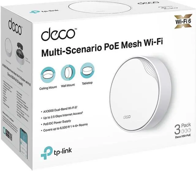 Alt view image 11 of 11 - TP-Link Deco AX3000 PoE Mesh WiFi(Deco X50-PoE), Ceiling/Wall-Mountable WiFi 6 Mesh, Replacing WiFi Router, Access Point and Range Extender, PoE-Powered, 2 PoE Ports(1 x 2.5G, 1 x Gigabit), 1-Pack