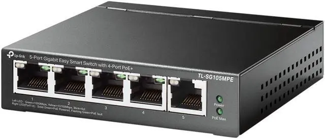 Main image of TP-Link TL-SG105MPE | 5 Port Gigabit PoE Switch | Easy Smart Managed | 4 PoE+ Ports @120W, w/ 1 Uplink Gigabit Port | Limited Lifetime Protection | QoS, Vlan, IGMP & LAG | Fanless | PoE Auto Recovery