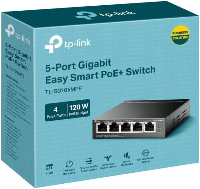 Alt view image 3 of 3 - TP-Link TL-SG105MPE | 5 Port Gigabit PoE Switch | Easy Smart Managed | 4 PoE+ Ports @120W, w/ 1 Uplink Gigabit Port | Limited Lifetime Protection | QoS, Vlan, IGMP & LAG | Fanless | PoE Auto Recovery