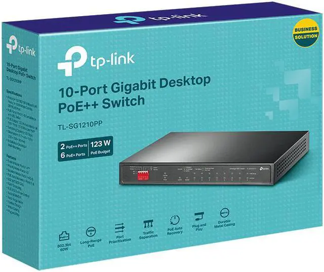 Alt view image 3 of 3 - TP-Link TL-SG1210PP 8-Port Gigabit and 1x Combo SFP Slot PoE Switch with 6 PoE+ and 2 PoE++ Ports