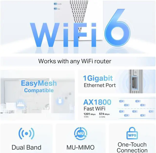 Alt view image 4 of 10 - TP-Link AX1800 RE615X WiFi 6 Range Extender with Ethernet Port OneMesh Compatible