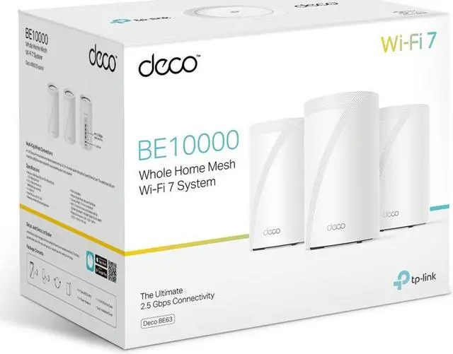 Alt view image 9 of 9 - TP-Link Tri-Band WiFi 7 BE10000 Whole Home Mesh System (Deco BE63) | 6-Stream 10 Gbps | 4 × 2.5G Ports Wired Backhaul, 4× Smart Internal Antennas | VPN, AI-Roaming, MU-MIMO, HomeShield (3-Pack)