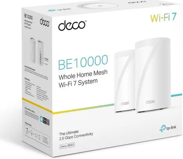 Alt view image 10 of 10 - TP-Link Tri-Band WiFi 7 BE10000 Whole Home Mesh System (Deco BE63) | 6-Stream 10 Gbps | 4 × 2.5G Ports Wired Backhaul, 4× Smart Internal Antennas | VPN, AI-Roaming, MU-MIMO, HomeShield (2-Pack)