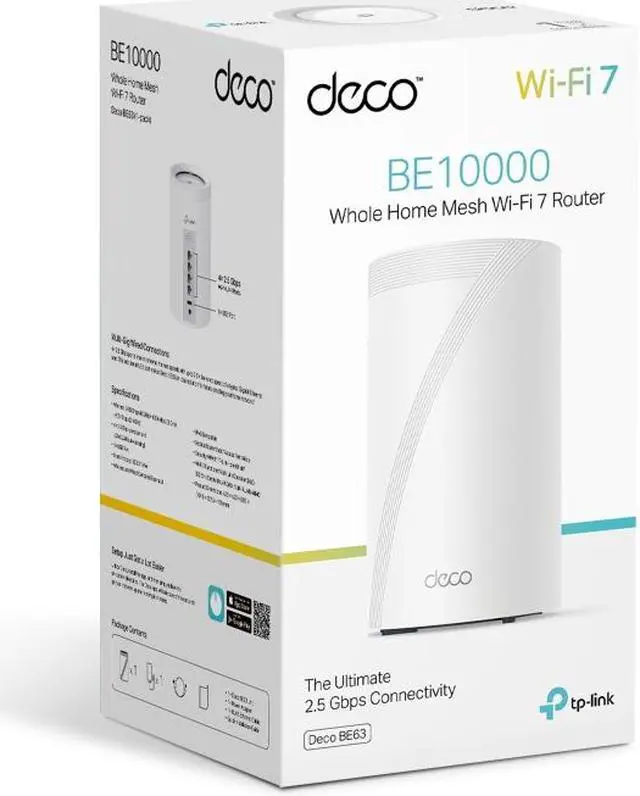 Alt view image 10 of 10 - TP-Link Tri-Band WiFi 7 BE10000 Whole Home Mesh System (Deco BE63) | 6-Stream 10 Gbps | 4 × 2.5G Ports Wired Backhaul, 4× Smart Internal Antennas | VPN, AI-Roaming, MU-MIMO, HomeShield (1-Pack)