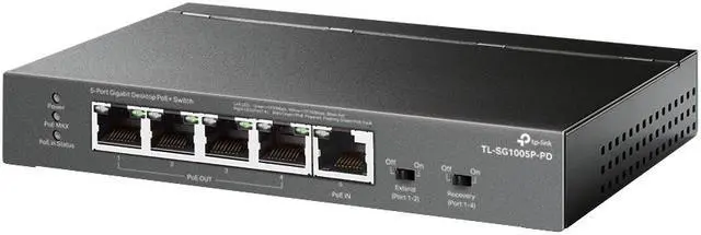 Alt view image 3 of 4 - TP-Link TL-SG1005P-PD Unmanaged 5-Port Gigabit Desktop PoE+ Switch with 1-Port PoE++ In and 4-Port PoE+Out