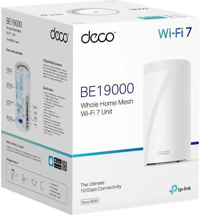 Alt view image 11 of 11 - TP-Link Tri-Band WiFi 7 BE22000 Whole Home Mesh System (Deco BE85) | 12-Stream 22 Gbps | 2x10G + 2x2.5G Ports Wired Backhaul, 8xHigh-Gain Antennas | VPN, AI-Roaming, 4x4 MU-MIMO, HomeShield (1-Pack)