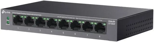 Alt view image 3 of 6 - TP-Link LS108GP | 8-Port PoE Gigabit Ethernet Switch | 8 PoE+ Port @ 62W | Plug & Play | Extend, Priority & Isolation Mode | Desktop/Wall Mount | Silent Operation