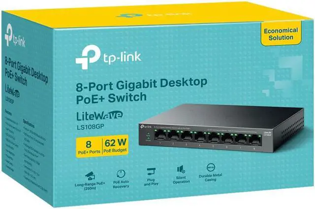 Alt view image 6 of 6 - TP-Link LS108GP | 8-Port PoE Gigabit Ethernet Switch | 8 PoE+ Port @ 62W | Plug & Play | Extend, Priority & Isolation Mode | Desktop/Wall Mount | Silent Operation