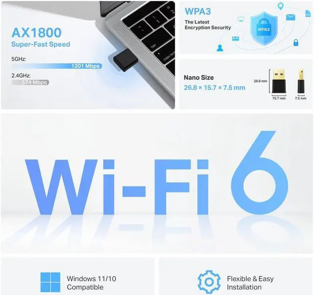 Alt view image 2 of 5 - TP-Link Nano USB Wi-Fi 6 AX1800 Nano Dual Band USB Adapter for PC - Archer TX20U Nano