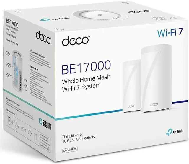 Alt view image 8 of 8 - TP-Link Deco BE75 BE17000 WiFi7 Wireless Tri-Band 1× 10G + 3× 2.5G Whole Home Mesh System