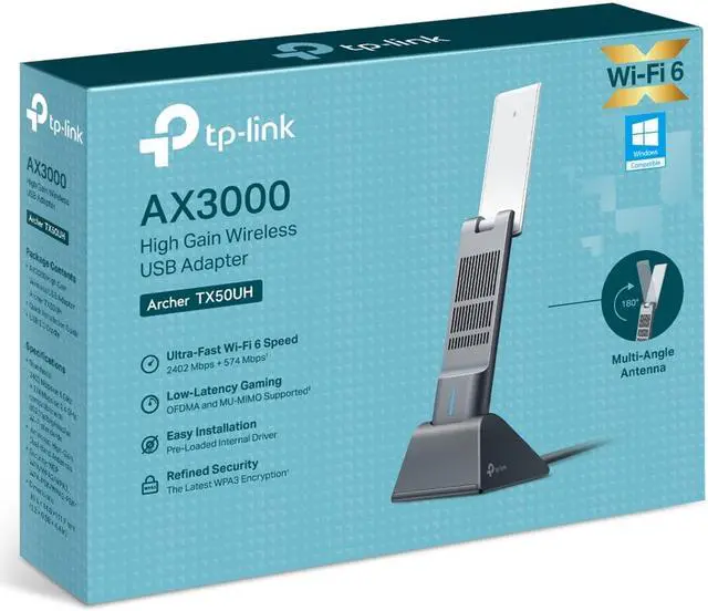 Alt view image 9 of 9 - TP-Link Archer TX50UH AX3000 High Gain Dual Band Wi-Fi 6 USB Adapter - Ultra-Fast Speeds, 2402 Mbps 5 GHz, 574 Mbps 2.4 GHz, High Gain Antenna, USB 3.0, WPA3 Security