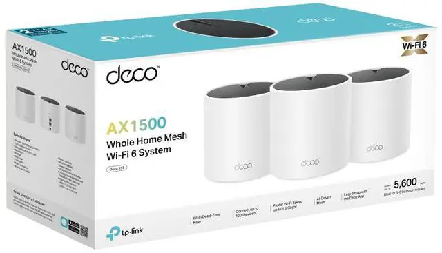 Alt view image 7 of 7 - TP-Link Dual-Band AX1500 WiFi 6 Mesh Wi-Fi System (Deco X15) | Replaces Routers and Extenders | Covers up to 5,600 sq.ft. | 2 Gigabit ports per unit, supports Ethernet Backhaul | 2024 Release (3-Pack)