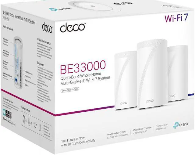 Alt view image 5 of 12 - TP-Link Quad-Band WiFi 7 BE33000 Whole Home Mesh System (Deco BE95) | 16-Stream | 2 × 10G + 2 × 2.5G Ports Wired Backhaul, 12 × High-Gain Antennas | VPN, AI-Roaming, 4×4 MU-MIMO, HomeShield (3-Pack)