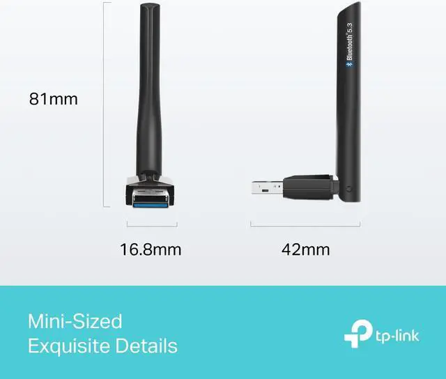 Alt view image 5 of 10 - TP-Link UB500 Plus USB Bluetooth Adapter for PC, Bluetooth 5.3 Long Range Receiver, Plug and Play, Adjustable Antenna