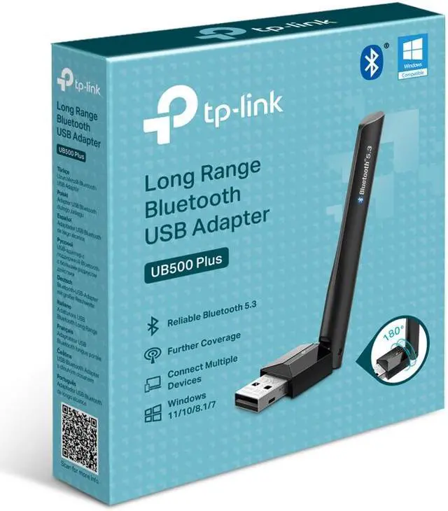 Alt view image 10 of 10 - TP-Link UB500 Plus USB Bluetooth Adapter for PC, Bluetooth 5.3 Long Range Receiver, Plug and Play, Adjustable Antenna