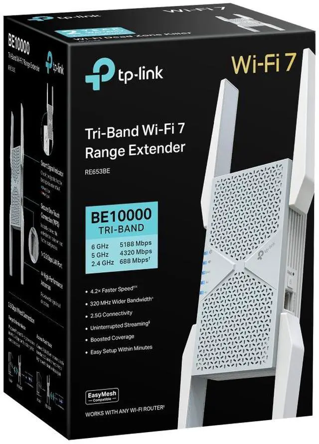 Alt view image 4 of 7 - TP-Link BE10000 Wi-Fi 7 Tri-Band Range Extender, RE653BE