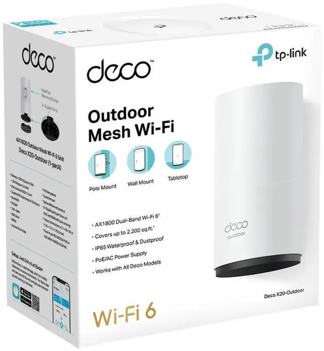 Alt view image 10 of 11 - TP-Link Dual-Band Wi-Fi 6 AX1800 Outdoor Mesh WiFi Extender, Deco X20-Outdoor (1-Pack)