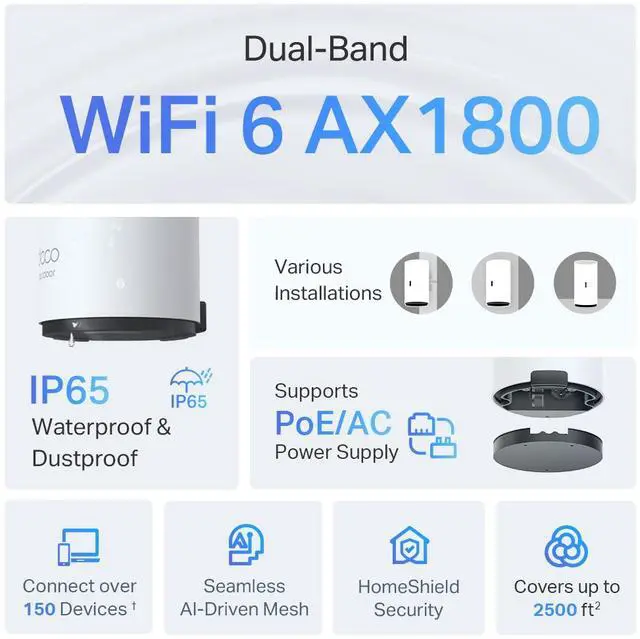 Alt view image 4 of 11 - TP-Link Dual-Band Wi-Fi 6 AX1800 Outdoor Mesh WiFi Extender, Deco X20-Outdoor (1-Pack)