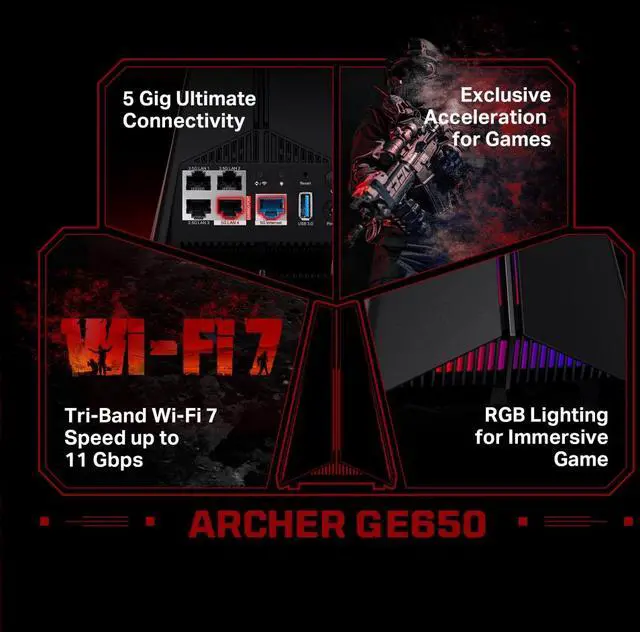 Alt view image 7 of 10 - TP-Link WiFi 7 Archer GE650 BE11000 Tri-Band Gaming Router
