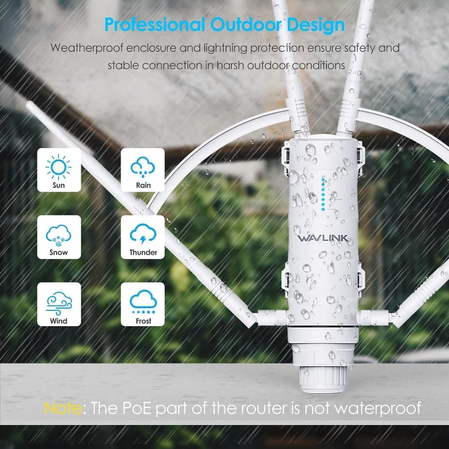 Alt view image 6 of 9 - WAVLINK AC1200 Outdoor Mesh Extender/Router,Long Range IP65 Waterproof WiFi Repeater with Passive/Active POE,Support Fat/Fit AP,Dual Band 5G+2.4G,4x7dBi Omni Antenna,Enterprise-Grade Encryption