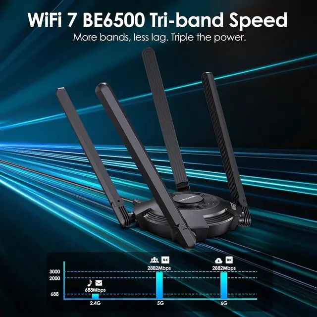 Alt view image 3 of 8 - WAVLINK BE6500 USB WiFi 7 Adapter for Desktop PC, Tri-Band PC WiFi Adapter