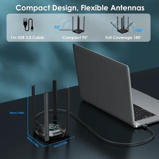 Alt view image 7 of 8 - WAVLINK BE6500 USB WiFi 7 Adapter for Desktop PC, Tri-Band PC WiFi Adapter