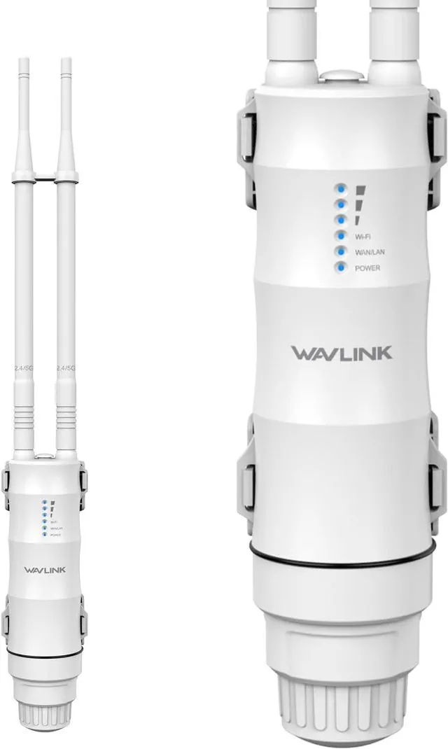 Main image of WAVLINK AC1200 Outdoor Long Range WiFi Extender/Wireless Access Point with Active/Passive POE,WAN/LAN Port,IP67 Waterproof, Dual Band 5G+2.4G, 2x7dBi Antennas,Supports Router/AP/Repeater Modes