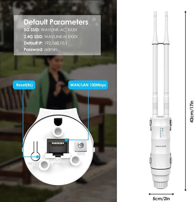Alt view image 8 of 9 - WAVLINK AC1200 Outdoor Long Range WiFi Extender/Wireless Access Point with Active/Passive POE,WAN/LAN Port,IP67 Waterproof, Dual Band 5G+2.4G, 2x7dBi Antennas,Supports Router/AP/Repeater Modes