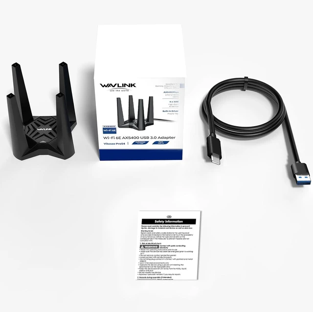 Alt view image 9 of 9 - WAVLINK AX5400 USB WiFi 6E Adapter for Desktop PC, Tri-Band PC WiFi Adapter