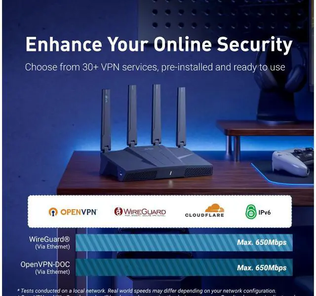 Alt view image 4 of 8 - GL.iNet GL-BE6500 (Flint 3e) WiFi 7 Router, High-Speed WiFi Router for Wireless Internet w/VPN, 5 x 2.5G Ethernet Port for Fiber Optic Modem, Long Range Large Home, Business & Gaming Computer Routers