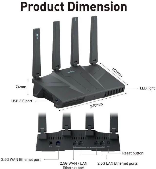 Alt view image 7 of 8 - GL.iNet GL-BE6500 (Flint 3e) WiFi 7 Router, High-Speed WiFi Router for Wireless Internet w/VPN, 5 x 2.5G Ethernet Port for Fiber Optic Modem, Long Range Large Home, Business & Gaming Computer Routers