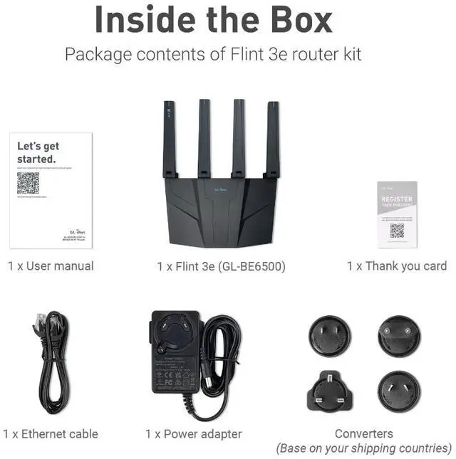 Alt view image 8 of 8 - GL.iNet GL-BE6500 (Flint 3e) WiFi 7 Router, High-Speed WiFi Router for Wireless Internet w/VPN, 5 x 2.5G Ethernet Port for Fiber Optic Modem, Long Range Large Home, Business & Gaming Computer Routers