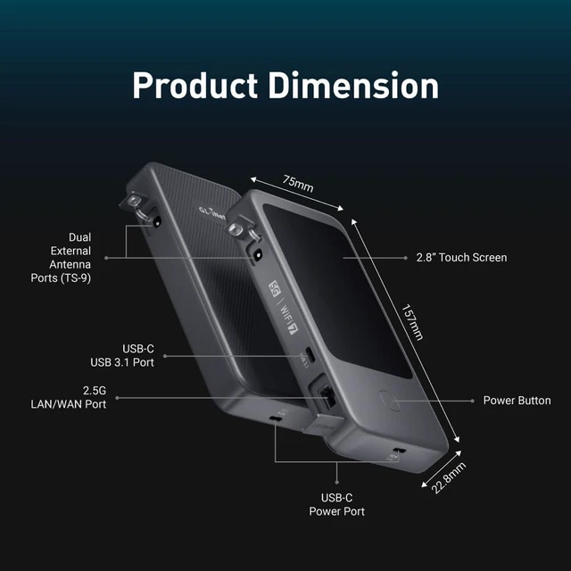 Alt view image 7 of 9 - GL.iNet GL-E5800 NA MUDI 7 5G Tri-Band Wi-Fi 7 Travel Router with eSIM