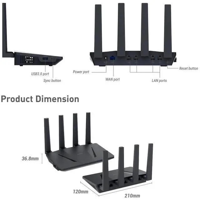 Alt view image 3 of 14 - GL.iNet GL-AX1800(Flint) WiFi 6 Router -Dual Band Gigabit Wireless Internet Router | 5 x 1G Ethernet Ports | Up to 120 Devices | OpenVpn&WireGuard | Wi-Fi 6 1.8 Gbps, 5 Gigabit ports, 120 devices, WireGuard 500 Mbps, AdGuard Home, WPA3, eas